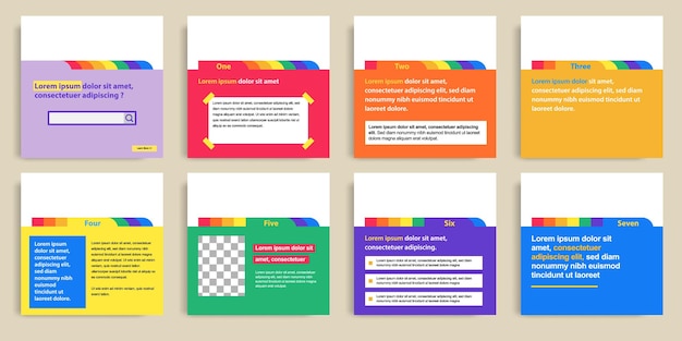 Vektor spielhaftes, farbenfrohes social-media-post-banner-layout-vorlagenpaket mit ordnerpapier-index-elementen