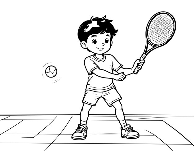 Vektor spielhaftes tennis-malbuch für kinder