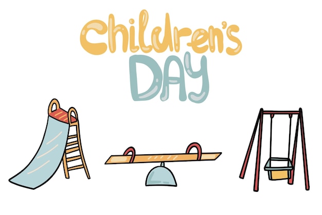 Spielplatz-Symbole handgezeichnete Kindertag-Vektorillustration
