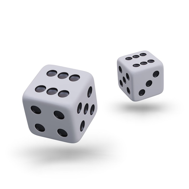 Spielwürfel in verschiedenen Positionen auf weißem Hintergrund
