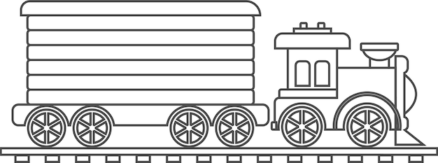 Spielzeug-dampfzug mit güterwagen-güterwagen-gliederungssymbol in flacher vektorillustration