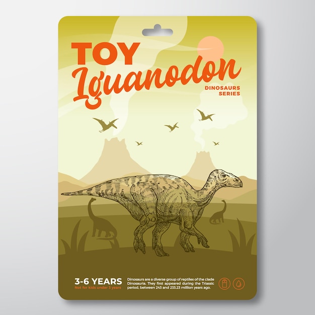 Vektor spielzeug-dinosaurier-etikett-vorlage abstrakter vektor-verpackungsdesign-layout moderne typografie