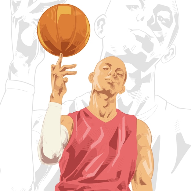 Vektor spinnball des basketballspielers in der hand, eine abstrakte illustration