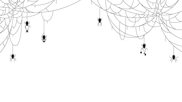 Spinnen im Web mit weißem Hintergrund. Halloween-Hintergrund-Gestaltungselement. Gruseliger, unheimlicher Horror