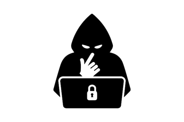 Spionageagent sucht nach der Silhouette eines Laptop-Hackers