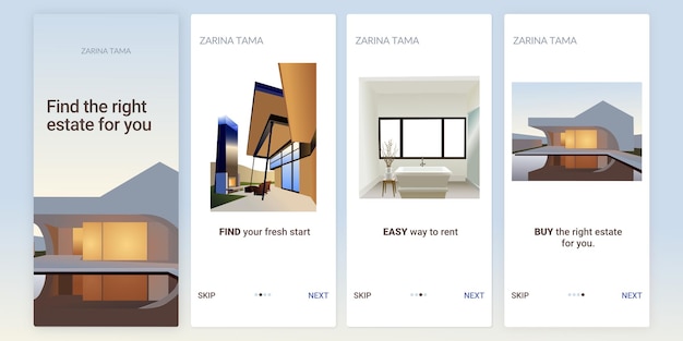 Splash-onboarding-bildschirme für eine mobile immobilien-app