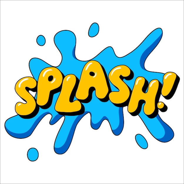 Splash-Soundeffekt-Illustrationswort und Splash-Bild isoliert auf Weiß