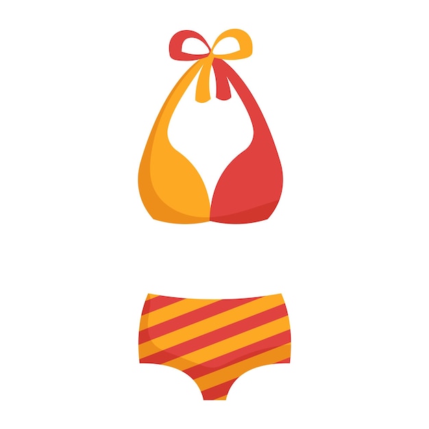 Split gelbe und rote Badeanzug mit roten Streifen auf Bikini für den Strand und Schwimmbad Vektor