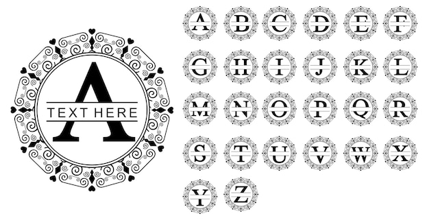 Vektor split-monogramm-schriftart mit mandala