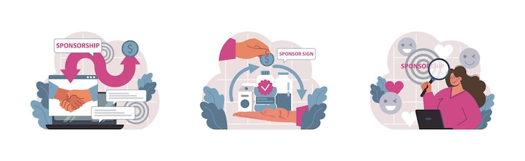 Vektor sponsoring-set erforschung von partnerschaftsvorteilen online-ausstellung von sponsoren-bannern forscher