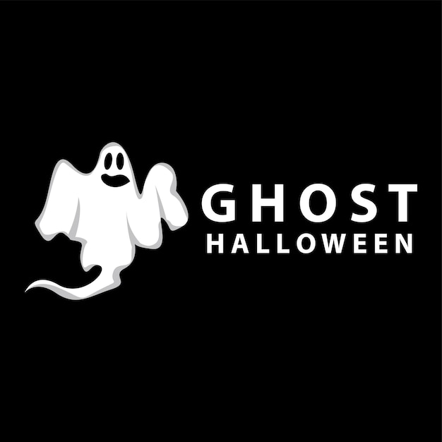 Vektor spooky ghost logo einfaches halloween cartoon teufel design illustrationsvorlage schwarzer hintergrund