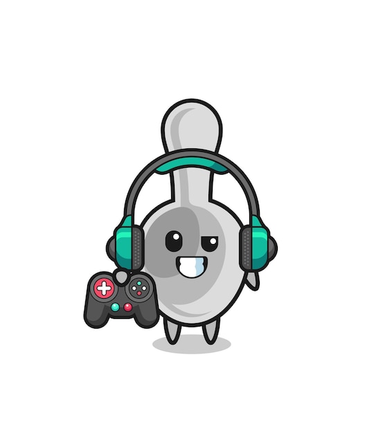 Spoon gamer maskottchen mit einem gamecontroller