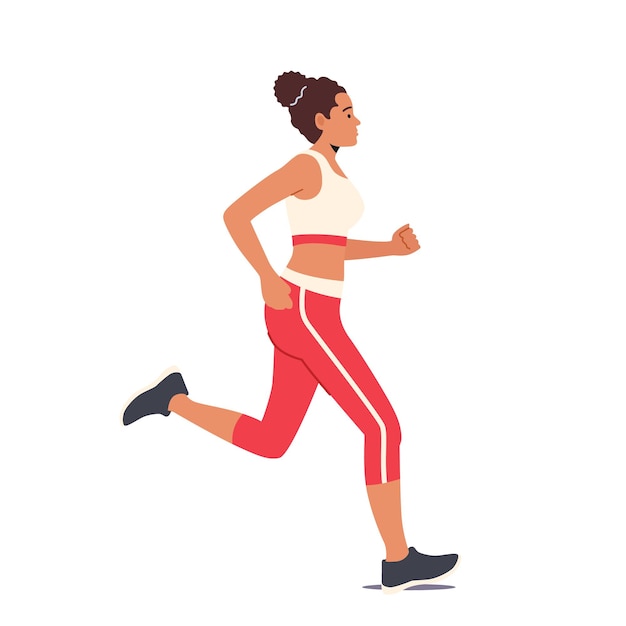 Sport Aktivität Joggen und gesunde Lebensweise Übung Happy Female Character Run Isolated on White Background