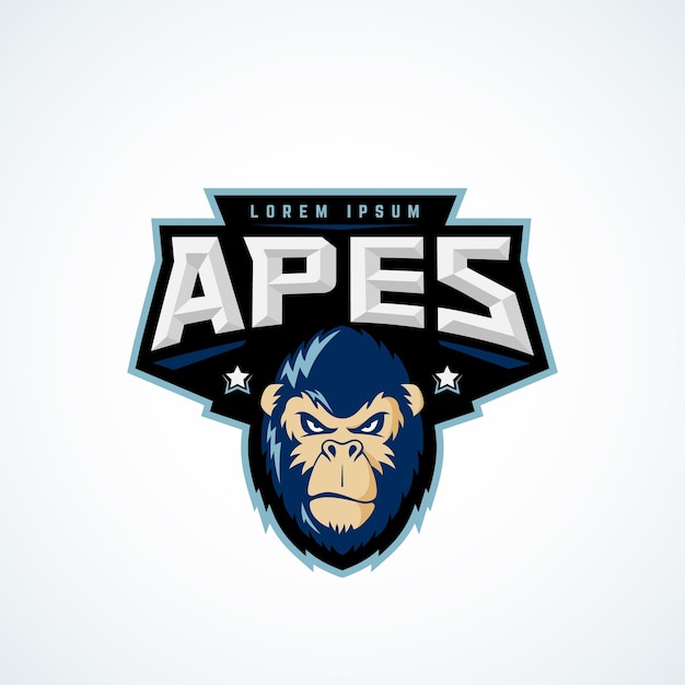 Vektor sport apes abstract vector sign emblem oder logo template classic sport team mascot label wütendes gorilla-gesicht mit typografie