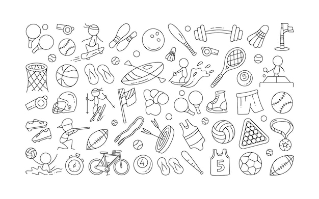 Vektor sport doodle element sport muster doodle hand draw doodle sport sport icon set outline