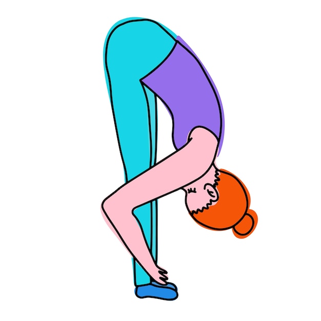 Sport illustration mit einem jungen mädchen in einem flachen stil sport gesunder lebensstil eine frau praktiziert yoga fitness und meditation vector doodle style