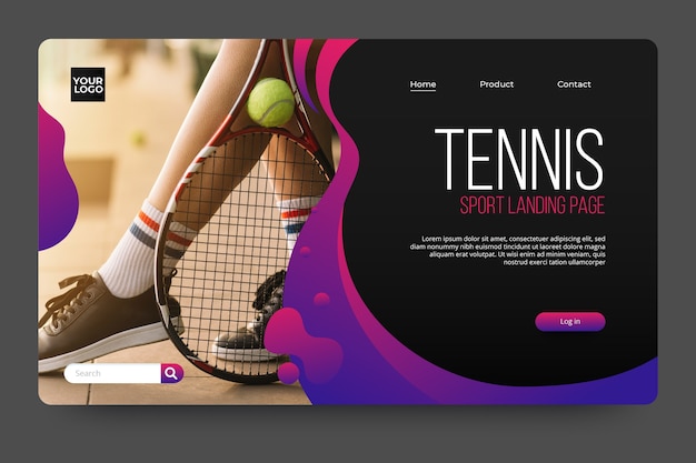 Sport landing page mit foto mit tennisspieler