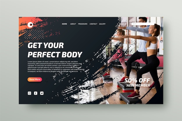 Vektor sport landing page mit foto