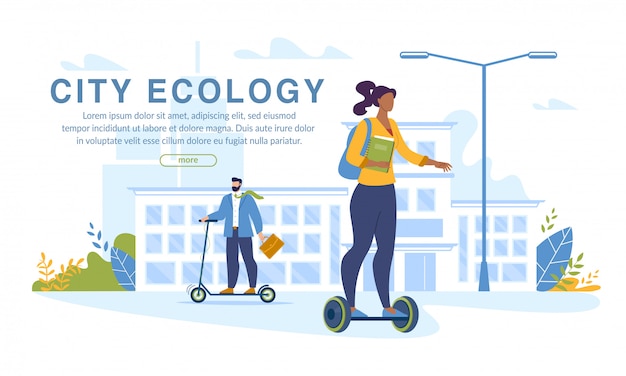 Sport menschen auf eco vehicle city ecology banner