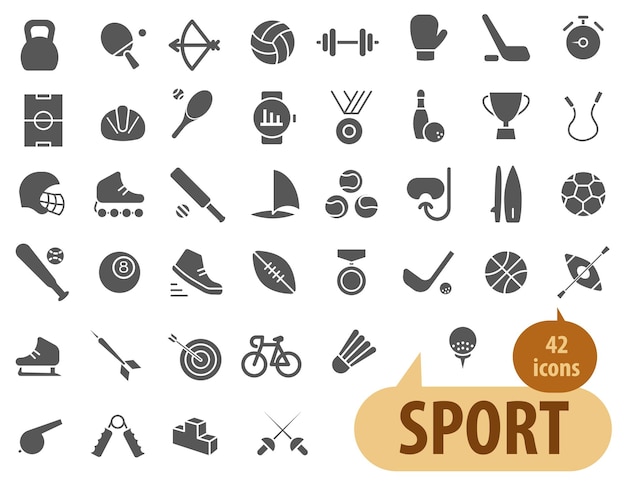 Sport-symbole gesetzt. vektorillustration mit einfachem schwarzem design, isoliert auf weißem hintergrund. sport-symbol