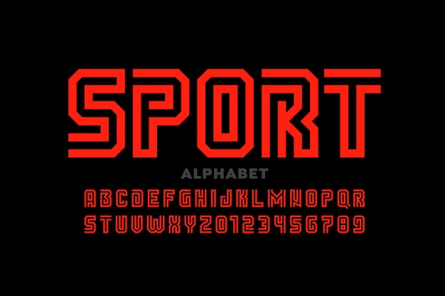 Vektor sportart schriftdesign, buchstaben und zahlen des alphabets