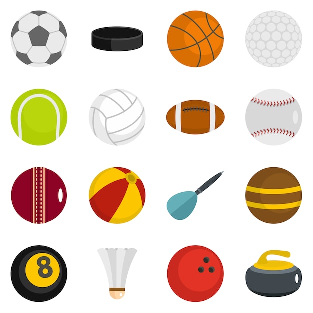 Sportbälle symbole inmitten einer flachen stil