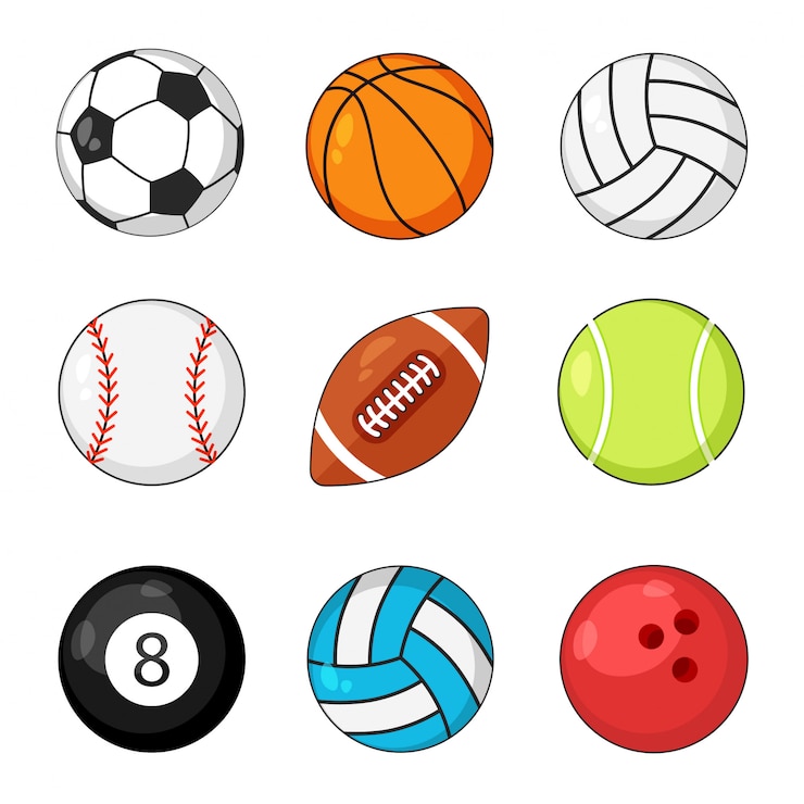 Vektor sportbälle-symbolsatz lokalisiert auf weißem hintergrund. fußball und baseball, fußballspiel, rugby und tennis.