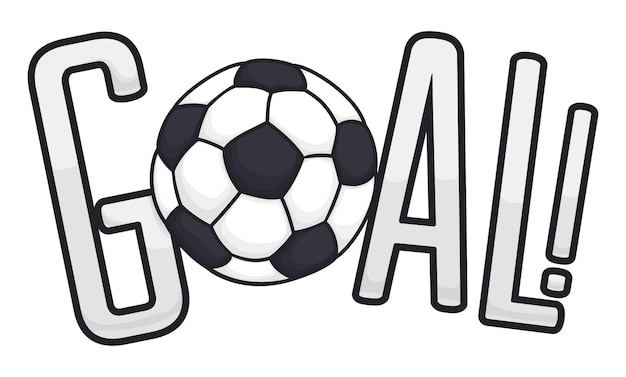 Sportdesign im Cartoon-Stil eines Schildes mit dem Wort Tor und Fußball als Buchstabe O