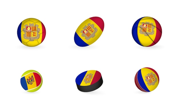 Vektor sportgeräte mit flagge von andorra sport-icon-set