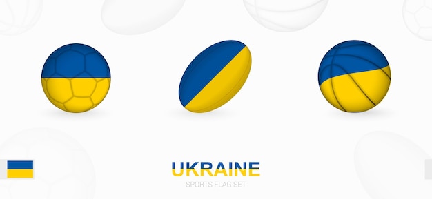 Sportikonen für Fußball, Rugby und Basketball mit der Flagge der Ukraine.