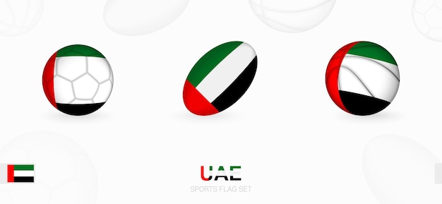Sportikonen für fußball, rugby und basketball mit der flagge der vereinigten arabischen emirate.