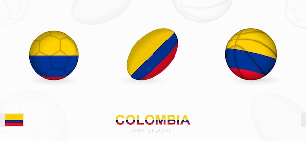 Sportikonen für fußball, rugby und basketball mit der flagge kolumbiens