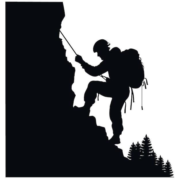 Vektor sportklettern silhouette eines kletterers, der auf einem felsberg klettert