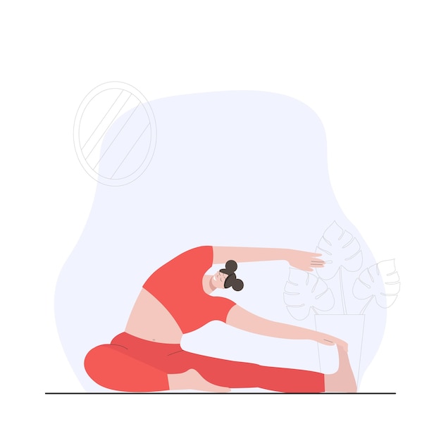 Sportliche junge frau, die yoga- und fitnessübungen macht gesunder lebensstil sammlung weiblicher zeichentrickfiguren, die verschiedene yoga-positionen auf blauem hintergrund demonstrieren vektor