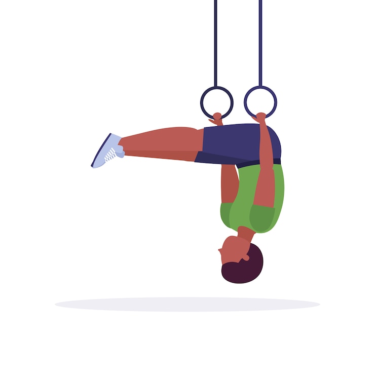 Vektor sportlicher mann, der ring-dips-übungen mit gymnastikringen macht