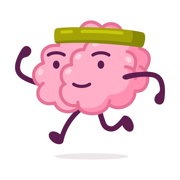 Vektor sportliches rosa gehirn joggen lustiges menschliches nervensystem organ cartoon charakter vektor illustration