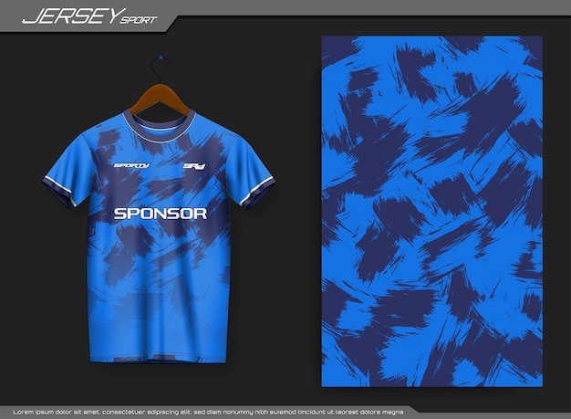 Sportliches t-shirt aus blauem jersey. fußballtrikotmodell für fußballverein.