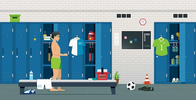 Sportraum mit Schließfach und Sportausrüstung.