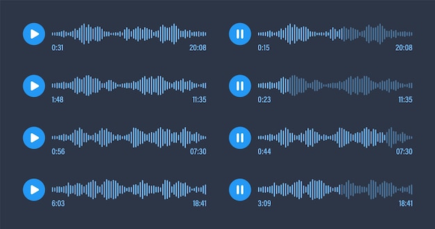Sprachnachrichten, soziale Medien, Chat, Konversation, Messaging-App, Musik-Player, Audio- oder Video-Editor