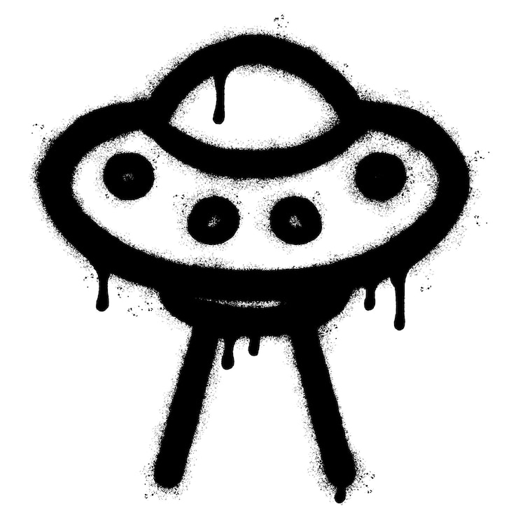 Vektor spray-gemalte graffiti-ufo-ikonen mit weißem hintergrund