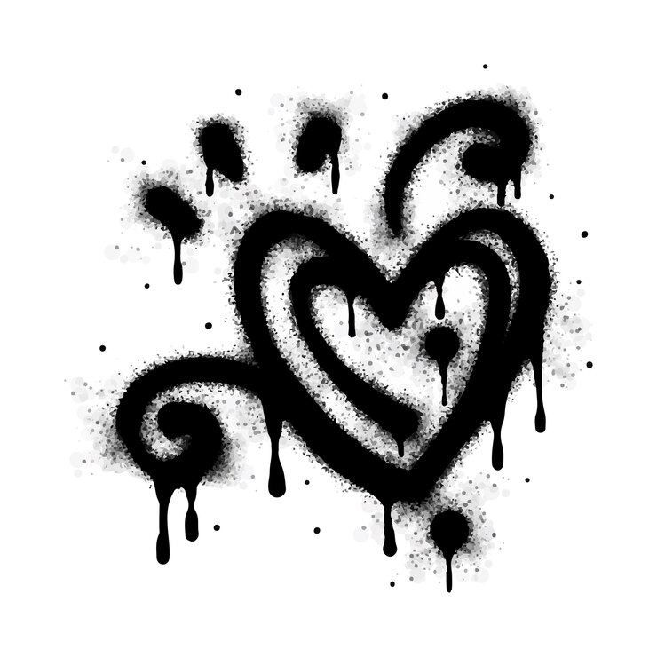 Vektor spray-graffiti-herzzeichen in schwarz auf weiß gemalt liebesherz-tropfen-symbol isoliert auf einem weißen hintergrund vektor-illustration