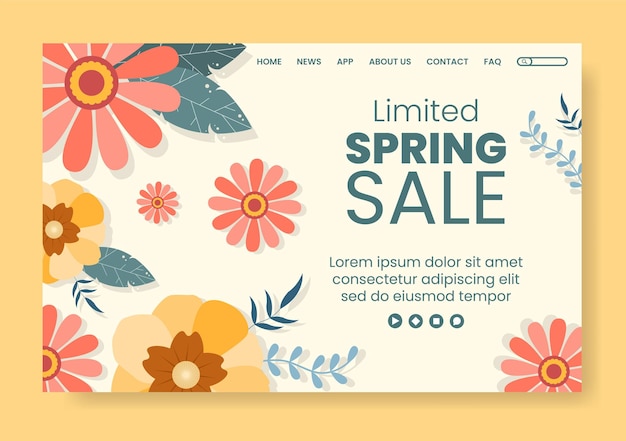 Spring sale with blossom flowers landing page template flat design illustration editable of square background for social media or greeting card