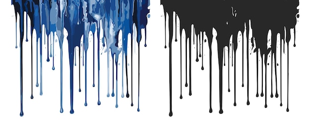 Sprühfarbe tropft blau-schwarzer tintensatz künstlerischer klecksfluss-vektorillustration generative ki graffiti-grunge-fleck nasse kunstspritzerform, die sich nach unten bewegt, flüssiger, unordentlicher strukturierter staub isoliert auf transparent
