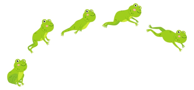 Sprungfrosche-Sequenz Tier-Sprung-Bewegungs-Animation isoliert auf weißem Hintergrund