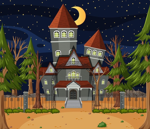 Spuk-halloween-villa in der nacht