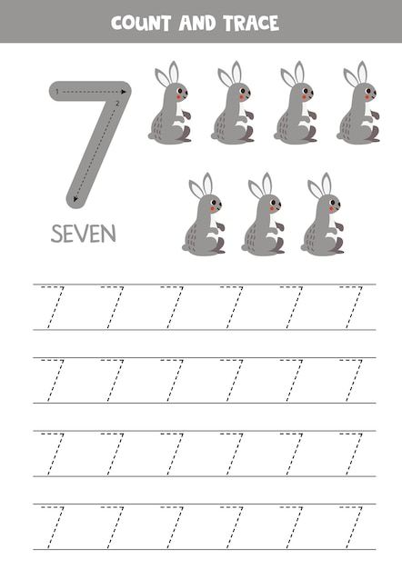 Spurennummern nummer 7 sieben graue kaninchen