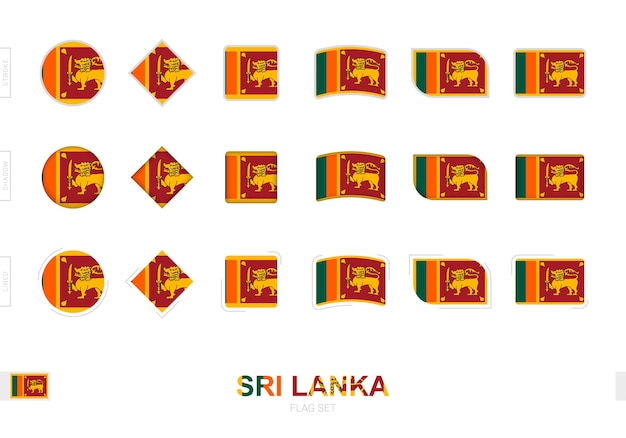 Sri lanka flaggenset, einfache flaggen von sri lanka mit drei verschiedenen effekten.