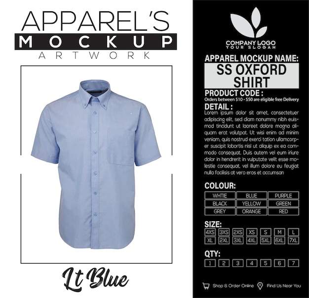 SS OXFORD SHIRT LT BLUE APPAREL MOCKUP ARTWORK (Kunstwerk für die Herstellung von Kleidungsstücken)