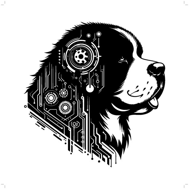 Vektor st. bernard hund silhouette in tier cyberpunk moderne futuristische illustration