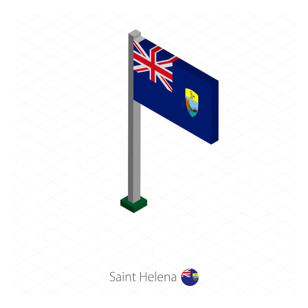 St. helena flagge am fahnenmast in isometrischer dimension isometrischer blauer hintergrund vektorillustration